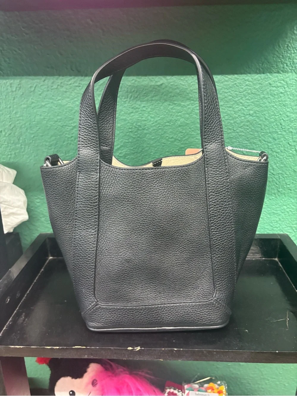 Women's Black Pebbled Leather Tote - Minimal Structured Carry